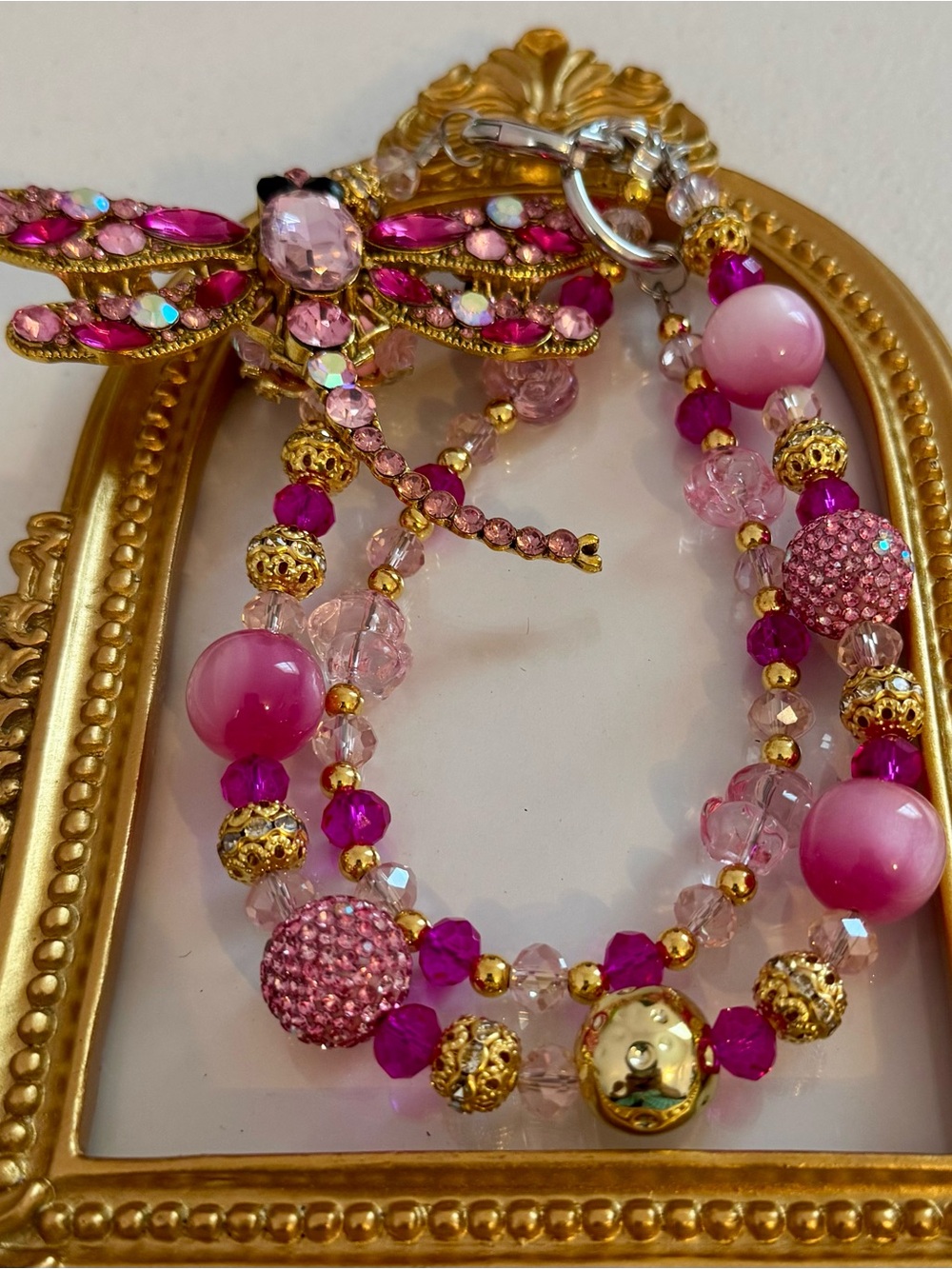 New Hot Pink Beaded Dragonfly Phone Chain